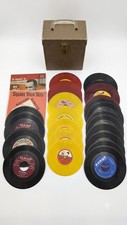 46 Vintage 45 RPM Records Lot w/ Case Mixed Genres Untested Disney Country etc.