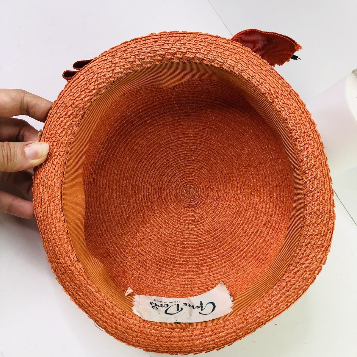Vintage 1950s Orange Big Bow Strap Cap Pillbox Fascinator Hat Headwear Costume victorian tea party hat - TikTok Shop main image 4
