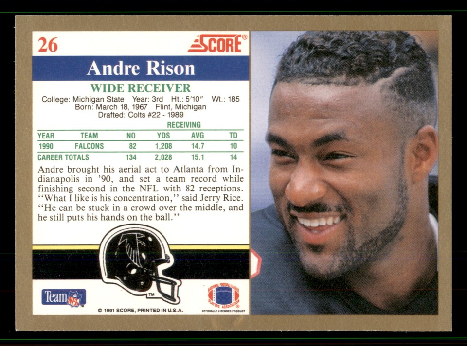 Andre Rison 1991 Score #26 Atlanta Falcons | eBay