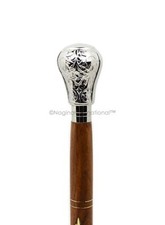 Victorian Designer Shiny Brass Round Head Handle Wooden Walking Stick Cane Gift