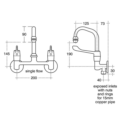 Armitage Shanks Markwik Wall Mounted Mixer Basin Mixer Tap with Lever S8205AA - 第 3/3 張圖片