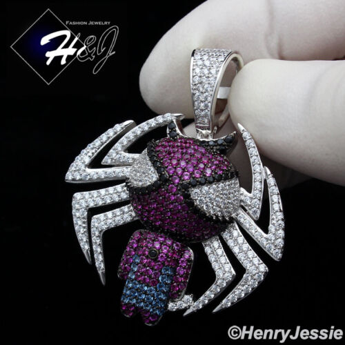 MEN SOLID 925 STERLING SILVER FULL ICY BLING CZ 3D SPIDER MAN PENDANT*SP302 - Picture 1 of 5