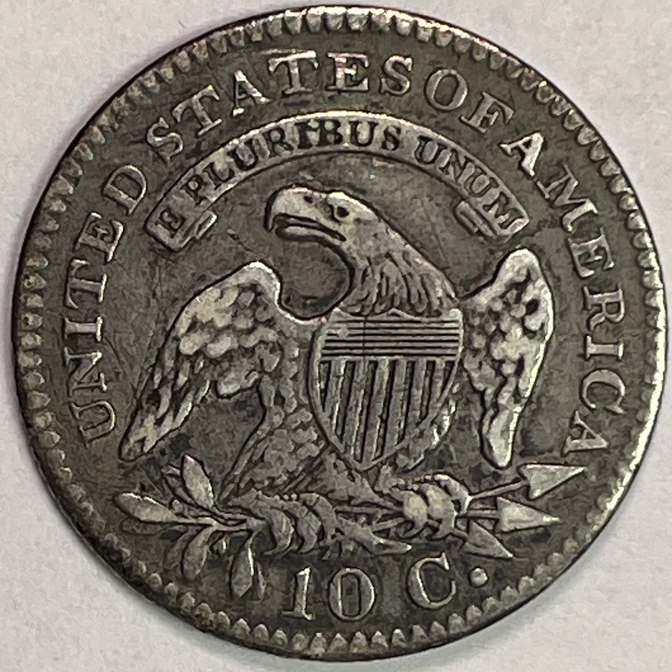 Серебряная монета номиналом 10 центов 1820 с большим бюстом с 0 крышками очень хорошая XF, царапина No11745 - Изображение 2 из 3