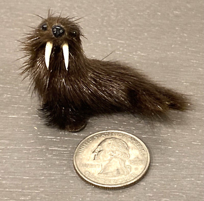 RARE Vintage Real Fur Walrus 2  Miniature West Germany Collectible Dollhouse Toy