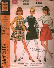 9400 Vintage McCalls Sewing Pattern Misses Juniors Jumper Skirt Blouse 9 Easy 
