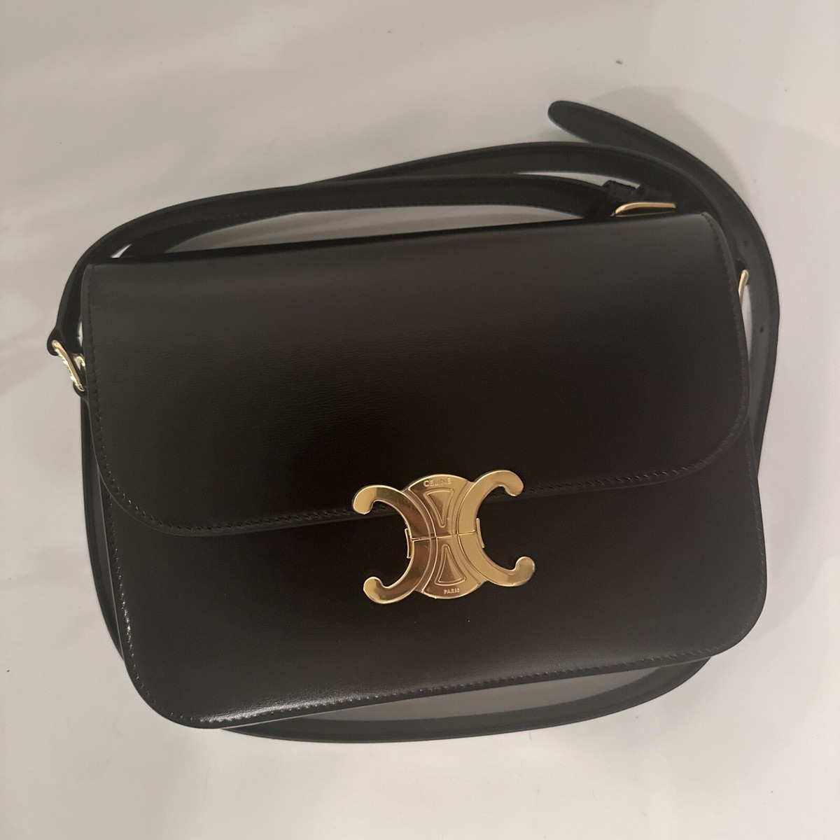 classique triomphe bag in shiny calfskin black