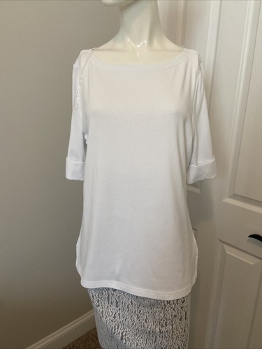 CHAPS SCOOP Neck Relaxed Blouse NWT WHITE SIZE XL SHORT SLEEVE PULLOVER - Picture 5 of 12