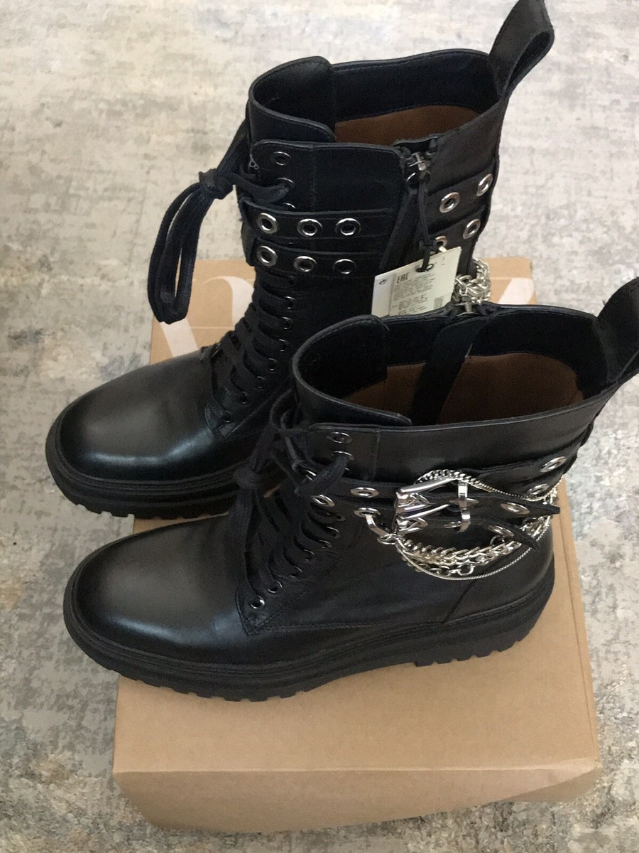 ZARA BLACK LEATHER LOW HEELED CHAIN ANKLE BOOTS Sz. 40EU/9US ZARA BLACK LEATHER LOW HEELED CHAIN ANKLE BOOTS Sz. 40EU/9US