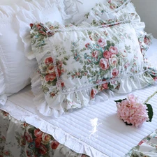 1pc floral pillow case country style ruffle pillowcase print cotton pillow cover