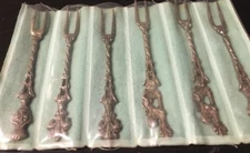 Cocktail Seafood Forks Picks The Bucklers 5th ave  Figural 6 Pc Made in Italy*