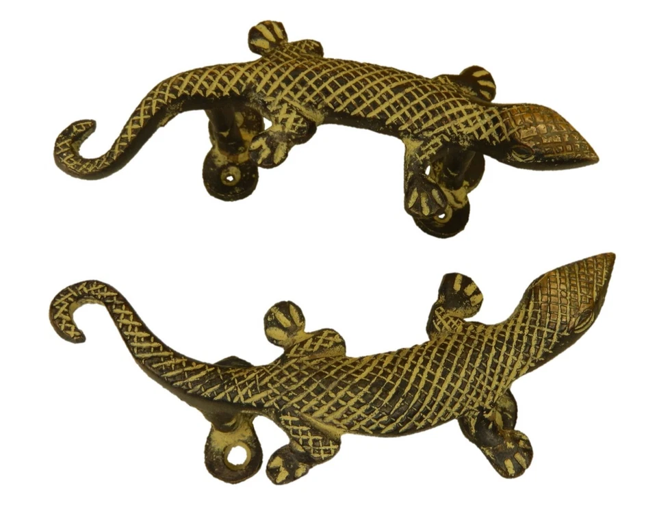 Желтая резная ящерица в старинном стиле ручной работы латунная ручка для двери окна - Изображение 2 из 4
