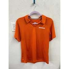 Orange striped ladies' Whataburger v-neck polo shirt Large