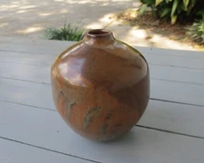 Studio Pottery Vase Signed CL or LC - 5.75" Tall Shades of Brown