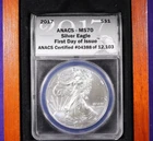 2017 American Silver Eagle ANACS MS70 First Day of Issue.