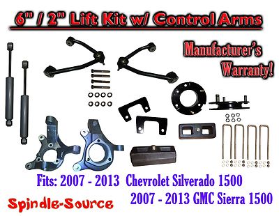 6'' / 2'' Spindle Lift Control Arms+SHOCKS FOR 07 - 16 Chevy Silverado GMC Sierra