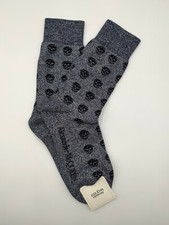  115 Alexander McQueen Men Mid-Calf Dark Blue Metallic Sport Socks L 572019 4868