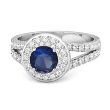925 Sterling Silver 6 MM Round Natural Blue Sapphire Beautiful Double Halo Ring