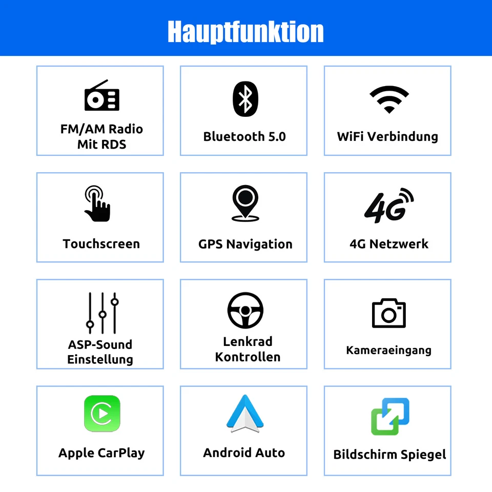 7" Doppel 2 Din Autoradio 4G 6+128G Bluetooth Carpaly USB Android 14 DAB+ Kamera - Bild 3 von 4