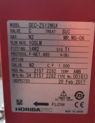 HORIBASTEC Z500 SEC-Z512MGX C N2 10SLM DIGITAL MASS FLOW DEVICE (R2S5.3)