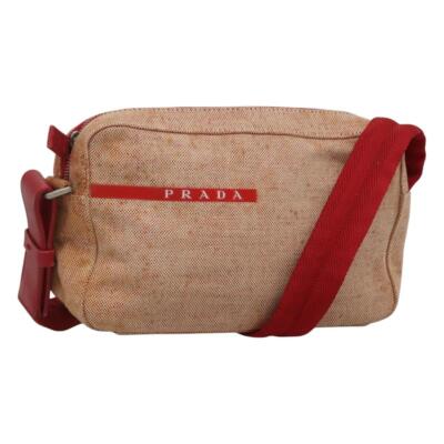 PRADA Sports Shoulder Bag Canvas Beige Red Auth MX065 | eBay