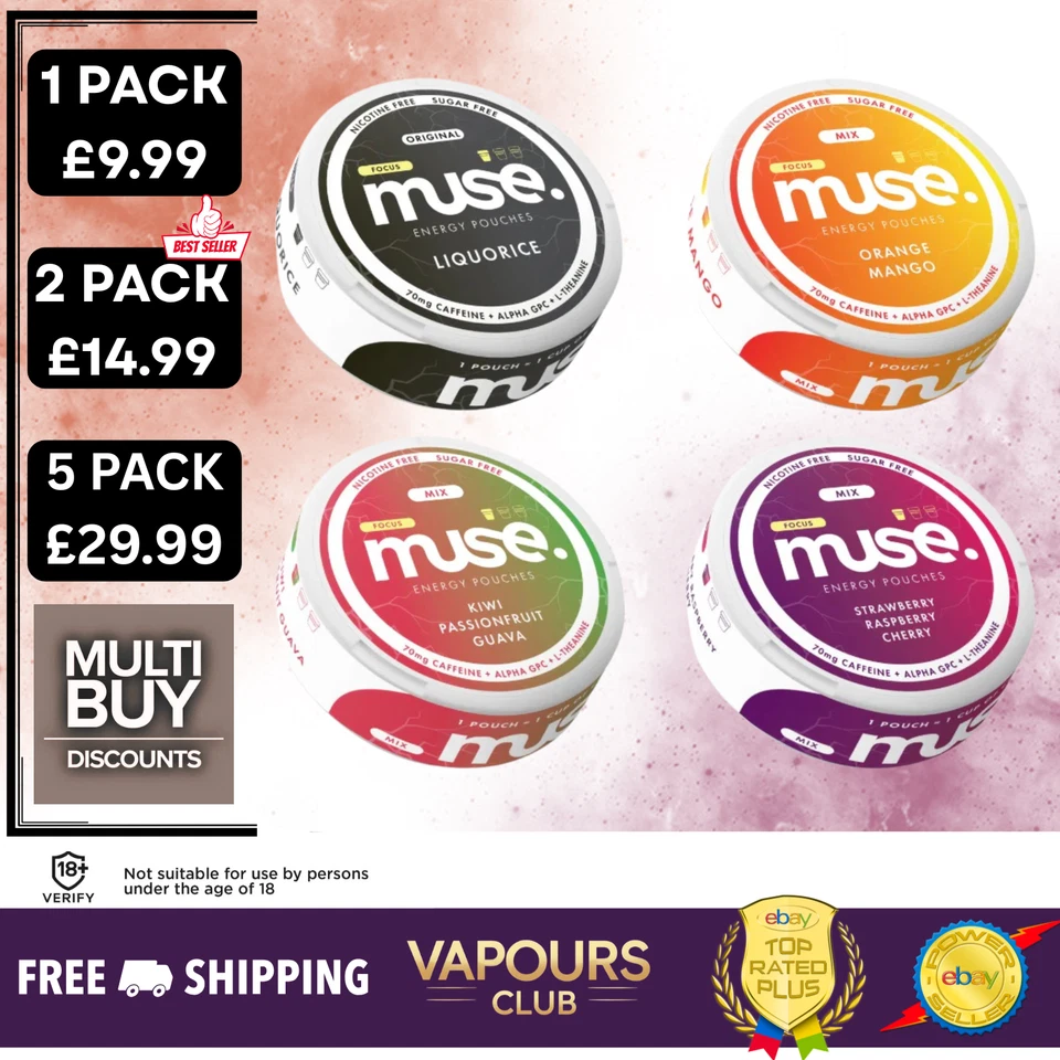 Muse Focus Energy Caffeine Pouches 70mg - 20 Pack | No Nicotine & No Tobacco!