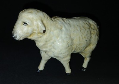 Vintage Original Paint Cast Iron Sheep Coin Saving Bank Great Patina 1930s 