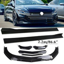 For Vw Arteon Cc 19-23 Glossy Black Front Bumper Lip Splitterside Skirts Kit