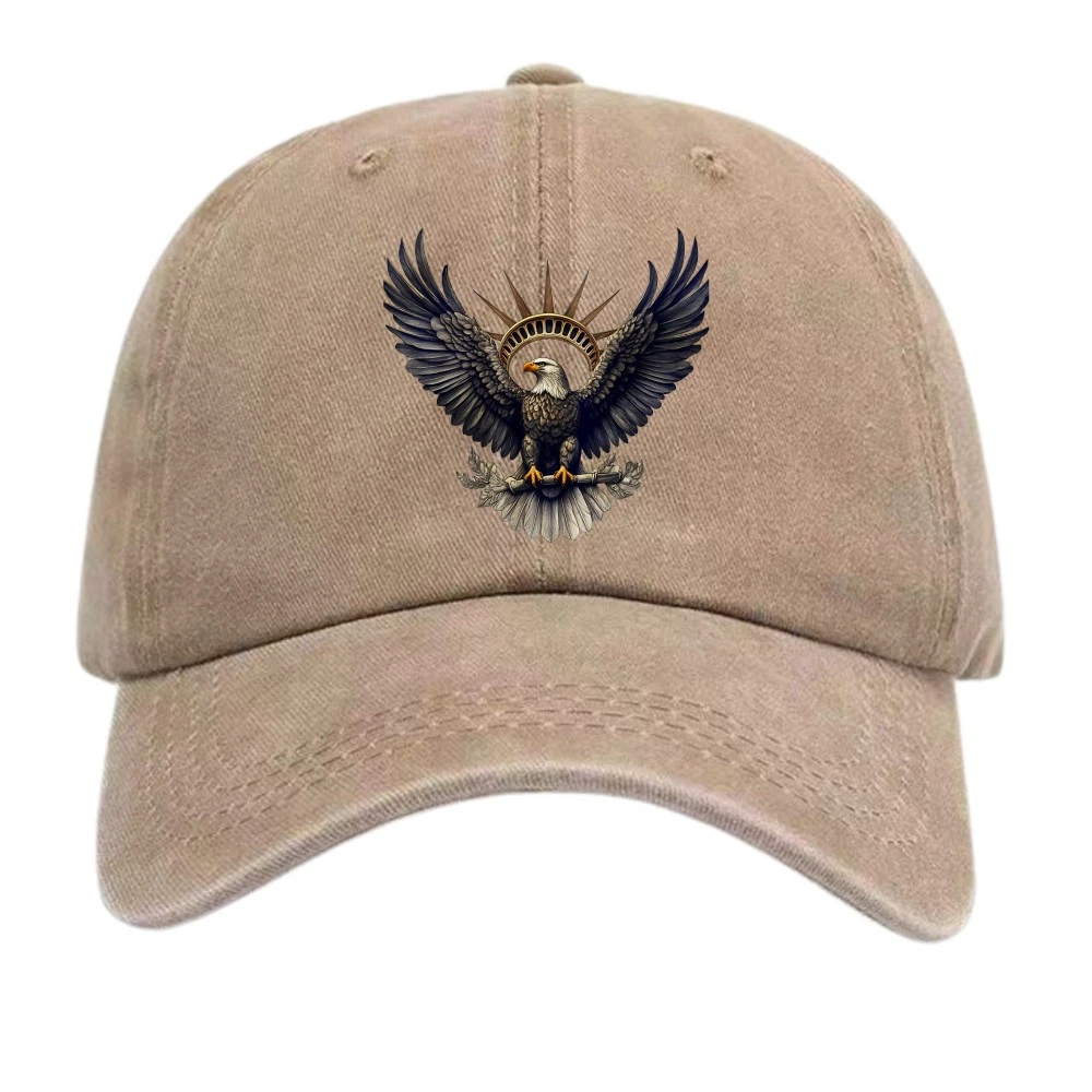 Vintage Baseball Cap with Bald Eagle and Statue of Liberty Elements