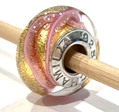 CHAMILIA OB-155 Pink &Gold Glass & Sterling Silver Charm CHAMILA925 +BAG RETIRED - Picture 1 of 10