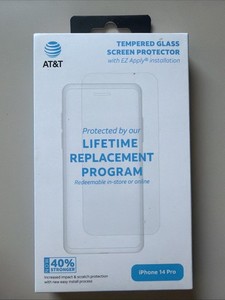 AT&T Tempered Glass Screen Protector iPhone 14 Pro, Lifetime Replacement 