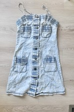 VTG Y2K 90s Denim Mini Sundress Light Wash Small 4 Pockets button up