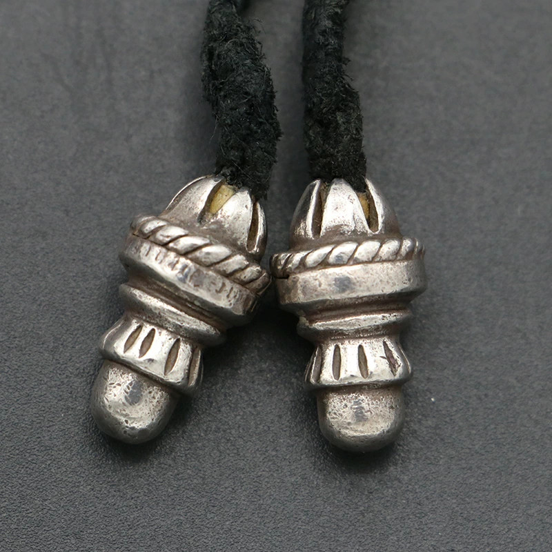 AUTH CHROME HEARTS SMALL CH CROSS PENDANT NECKLACE LEATHER BRAID