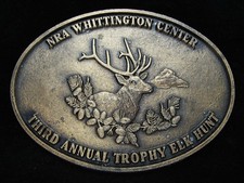 OE25130 VINTAGE 1970s  NRA  WHITTINGTON CENTER ELK HUNT BRASSTONE BELT BUCKLE