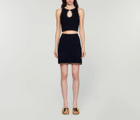 Sandro Women's Black Knit Rhinestones Skirt Size 40 FR 12 UK 8 US SFPJU01011