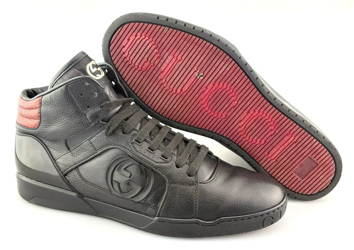 Gucci Ace Monogram Black/Red Leather High Tops Trainers Sneakers Mens Sz 9.5(US) Gucci GG Supreme Monogram Web Mens New Ace Sneakers 9.5 Dark  main image 2