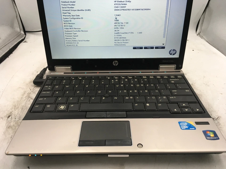 HP ELITEBOOK 2540P - BOOTS TO BIOS - INTEL I7 L640 - 8GB RAM - 14" -READ DESC-BB - Image 3 of 4