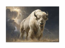 White Buffalo Oil Painting Printed On Canvas,American Bison Giclée Print