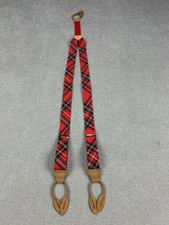Men  s Brooks Brothers Red Blue Green Plaid Adjustable Suspenders, Brown Leather
