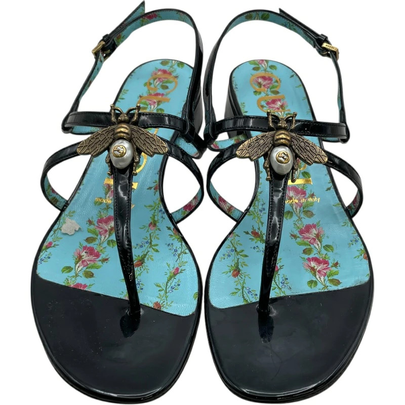 GUCCI Bee decorative strap sandals black enamel women's sandals thumbnail 3