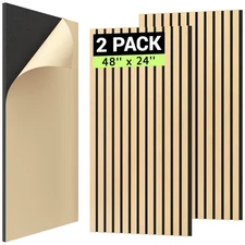 Wood Slat Acoustic Panels 48x24 for Sound Absorption - 2 Pack