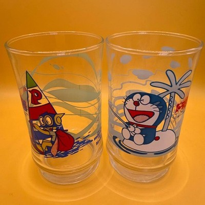 Doraemon & Perman Glass Cup Set of 2, Cartoon Character, Glassware, Used