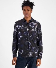 HUGO Slim-Fit Floral Button-Up Shirt Men's S Black Multi Collared Long Sleeve