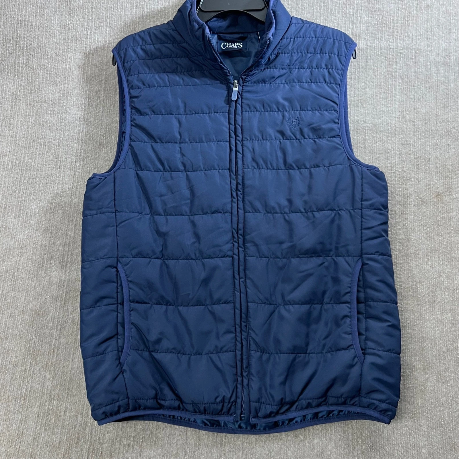 Chaps Men's Puffer Vest Medium Full Zip Sleeveless Quilted Navy Blue