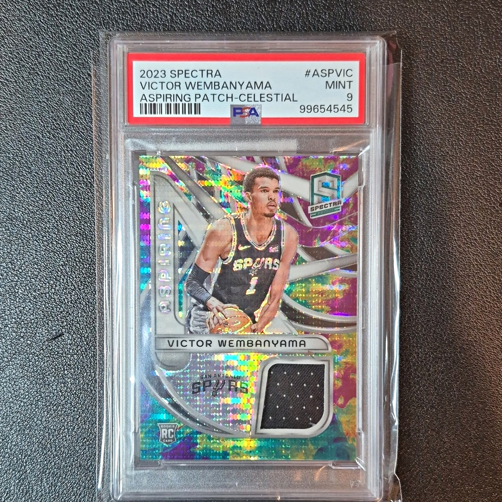 Panini Spectra 2023-24 Victor Wembanyama RC Aspiring Patches #ASP-VIC /99 PSA 9 view 1