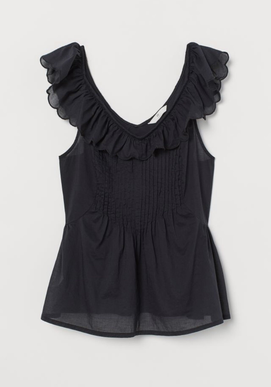 H & M Ruffle-trimmed Cotton Black Top Medium | eBay