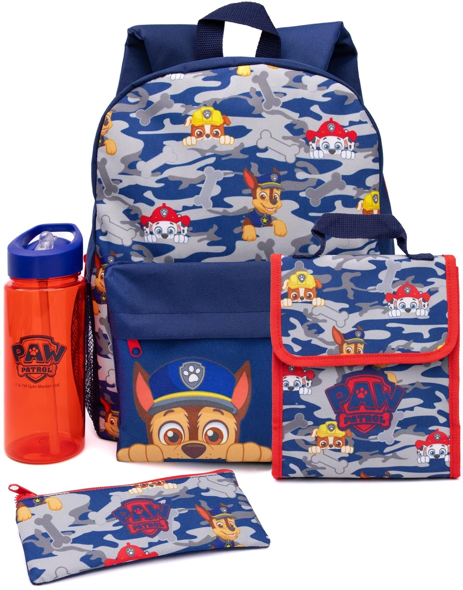 Paw Patrol Backpack Set Kids 4 Piece Camo Lunch Box Water Bottle