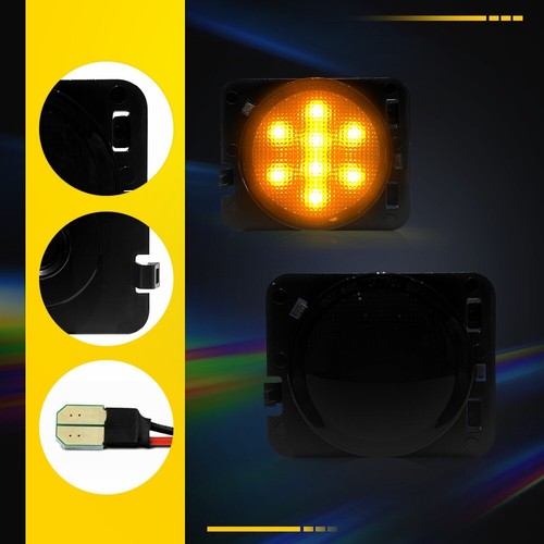 2PCS Front Fender LED Side Marker Light Smoke Lens for Jeep 2007-18 Wrangler JK - Picture 10 of 18