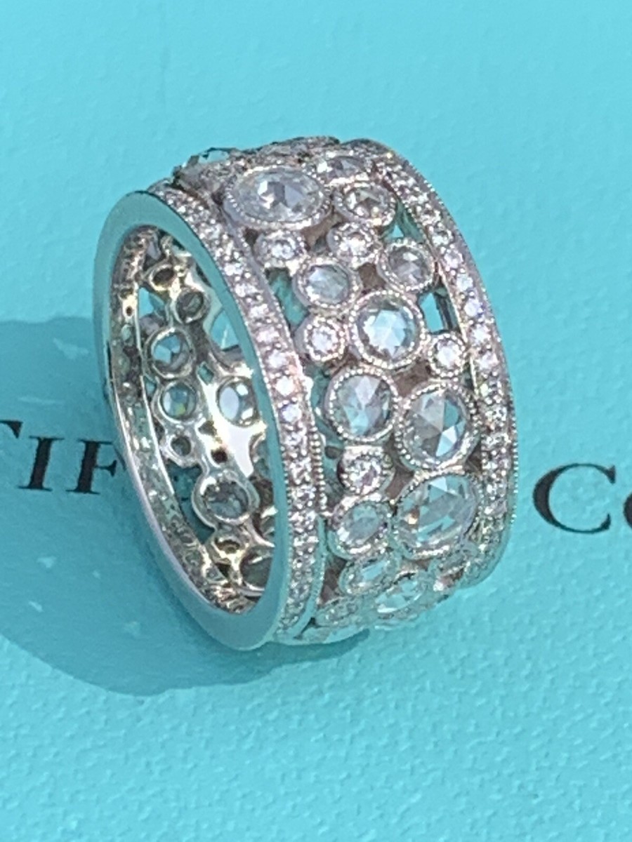 Tiffany Co Platinum Cobblestone Rose Cut Diamond 10mm Band Ring