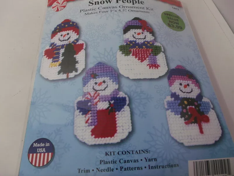 SNOW PEOPLE Design Works Ornaments Plastic Canvas Kits 3 x 4.5 Makes 4