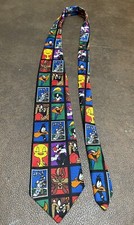 Vtg Warner Brothers Men  s Necktie Looney Tunes Stamp Collection Bunny Tweety Tie